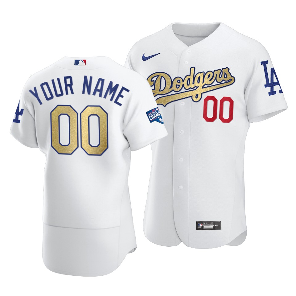 Men's Los Angeles Dodgers Active Player White Gold 2020 World Series Champions Patch Stitched Jersey